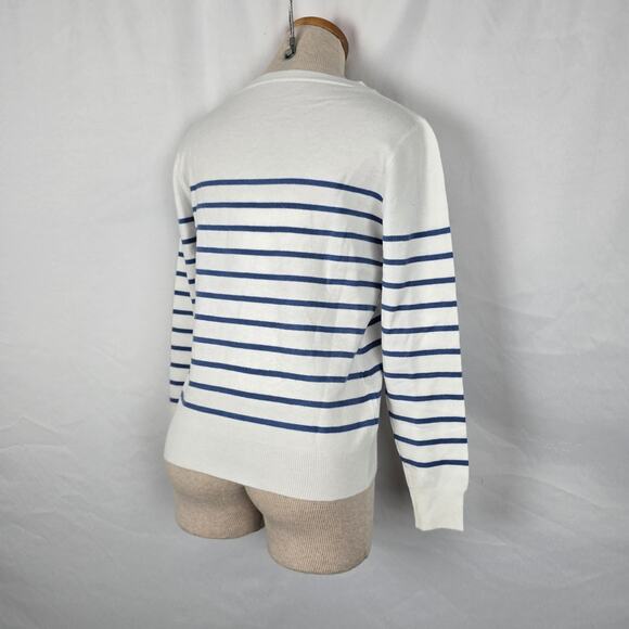 Unbranded Sweater Women's Small White with Blue Stripes Crew Neck NWOT - Picture 8 of 16